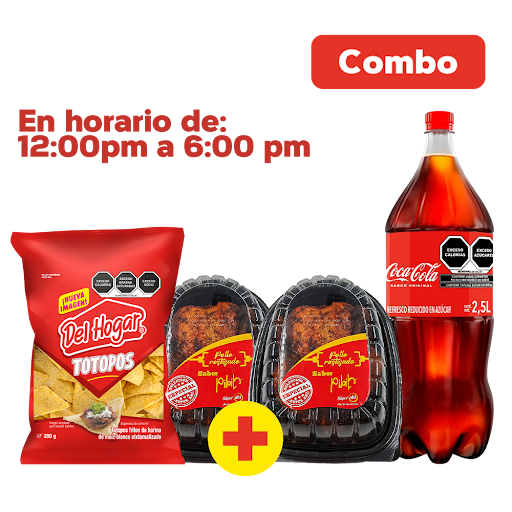 COMBO 2 POLLOS ROSTIZADOS PIBIL + COCACOLA 2.5 LT + TOTOPOS. 1  PZA.