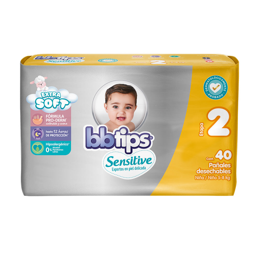 PAÑAL INFANTIL BBTIPS SENSITIVE TALLA 2 40  PZA.