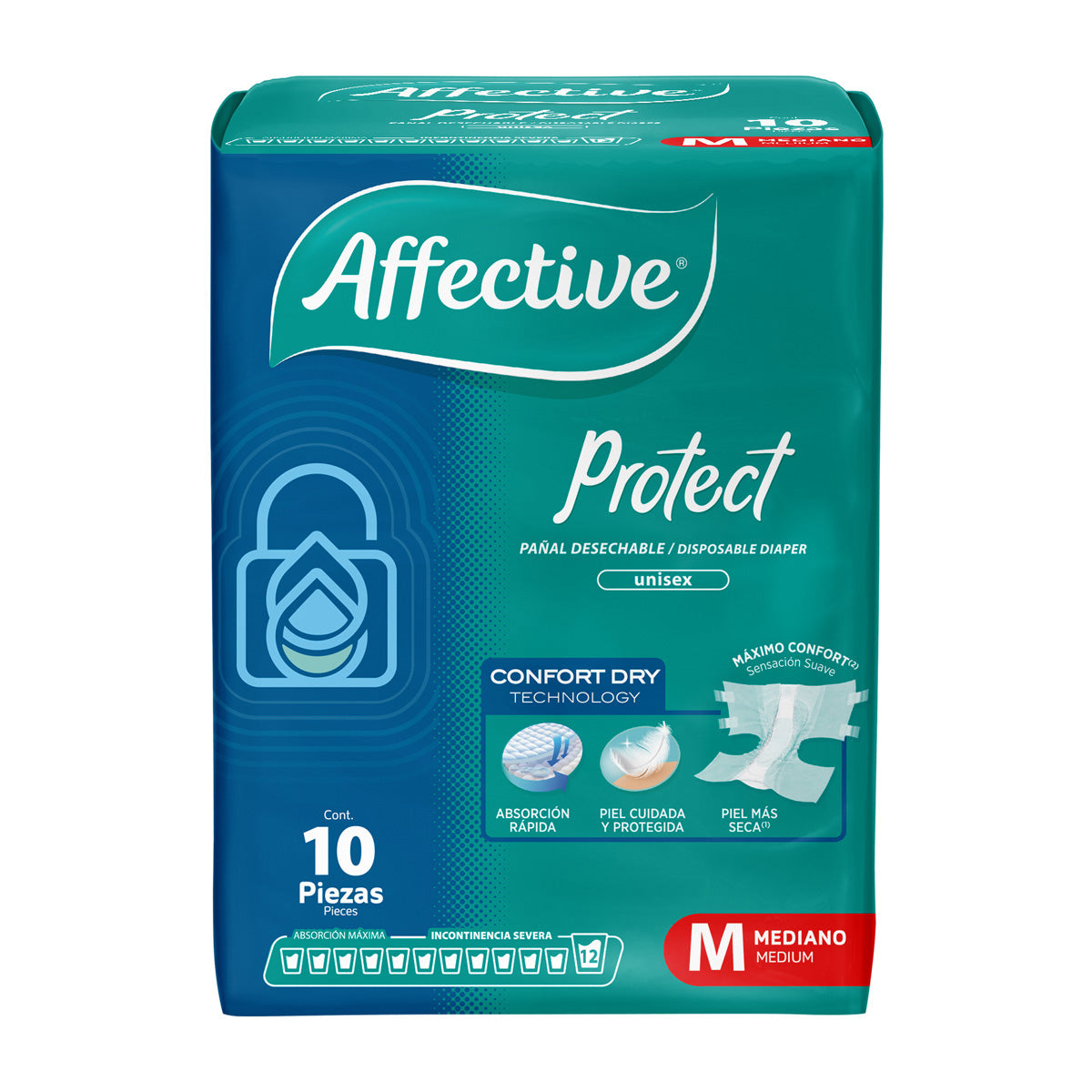 PAÑAL PARA ADULTO AFFECTIVE PROTECT TALLA MEDIANA 10  PZA.