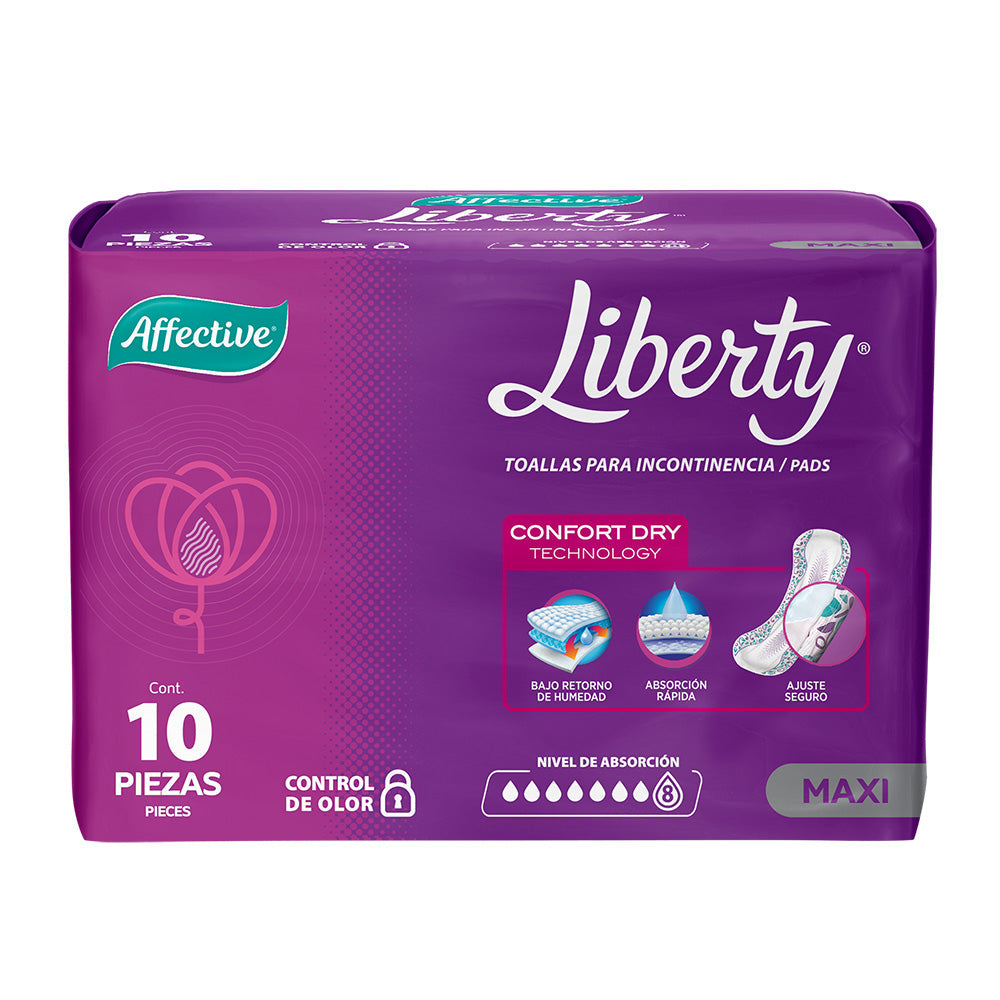 TOALLAS PARA INCONTINENCIA FEMENINA AFFECTIVE LIBERTY MAXI 10  PZA.