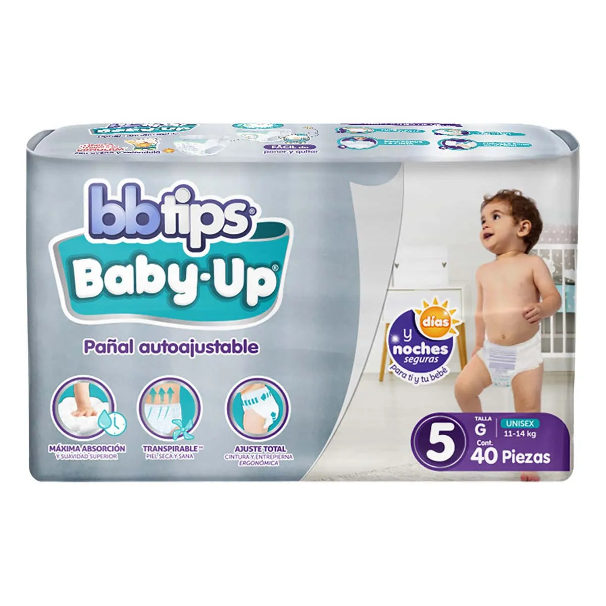 PAÑAL INFANTIL  BBTIPS BABY UP GRANDE TALLA 5 40  PZA.