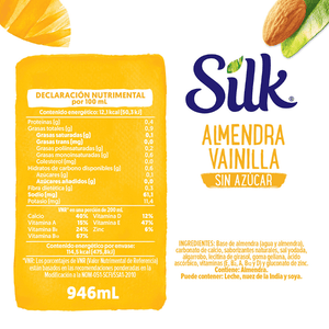 ALIMENTO LIQUIDO DE  ALMENDRA SABOR  VAINILLA SIN ENDULZANTE SILK 946  ML.
