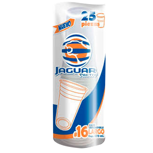 VASO PLASTICO IRROMPIBLE LARGO JAGUAR 16 25  PZA.