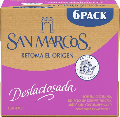 6 PACK LECHE SEMIDESCREMADA DESLACTOSADA SAN MARCOS 6  PZA.