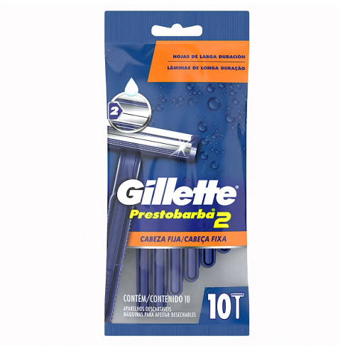 Gillette Rastrillo Para Afeitar Desechable Con 2 Hojas Y Cabeza Fija 10 Uds+ 10  PZA.