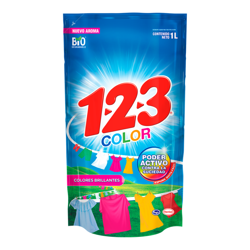 DETERGENTE LIQUIDO 123 POUCH COLOR 1  LT.
