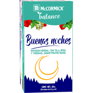 TÉ BALANCE INFUSIÓN HERBAL CON TILAROSA Y TORONJIL  SABOR FRUTOS ROJOS MCCORMICK 30  GR.