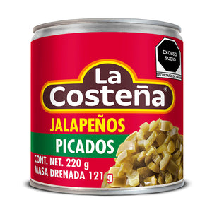 CHILES JALAPEÑOS PICADOS EN ESCABECHE LA COSTEÑA LATA 220  GR.