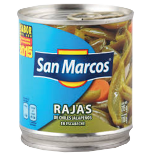 CHILES JALAPEÑOS RAJAS VERDES EN ESCABECHE SAN MARCOS LATA 215  GR.