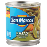 CHILES JALAPEÑOS RAJAS VERDES EN ESCABECHE SAN MARCOS LATA 215  GR.