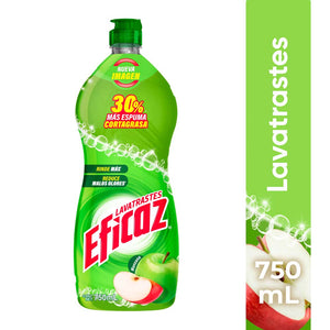 DETERGENTE LIQUIDO LAVATRASTES EFICAZ MANZANA 750  ML.