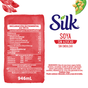 ALIMENTO LIQUIDO DE SOYA MEX SIN ENDULZANTE  SILK 946  ML.