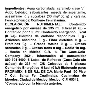 REFRESCO COCA COLA ZERO 8PACK LATA 235ML 8  PZA.