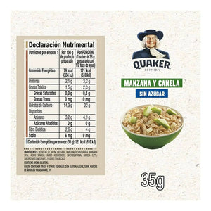 AVENA INSTANT MANZANA Y CANELA 0% AZÚCAR QUAKER 35  GR.