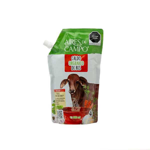 CALDO DE RES ORGANICO AIRES DE CAMPO BOLSA 800  ML.