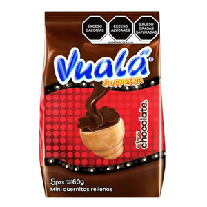 CUERNITOS  RELLENOS SABOR CHOCOLATE VUALA 60  GR.