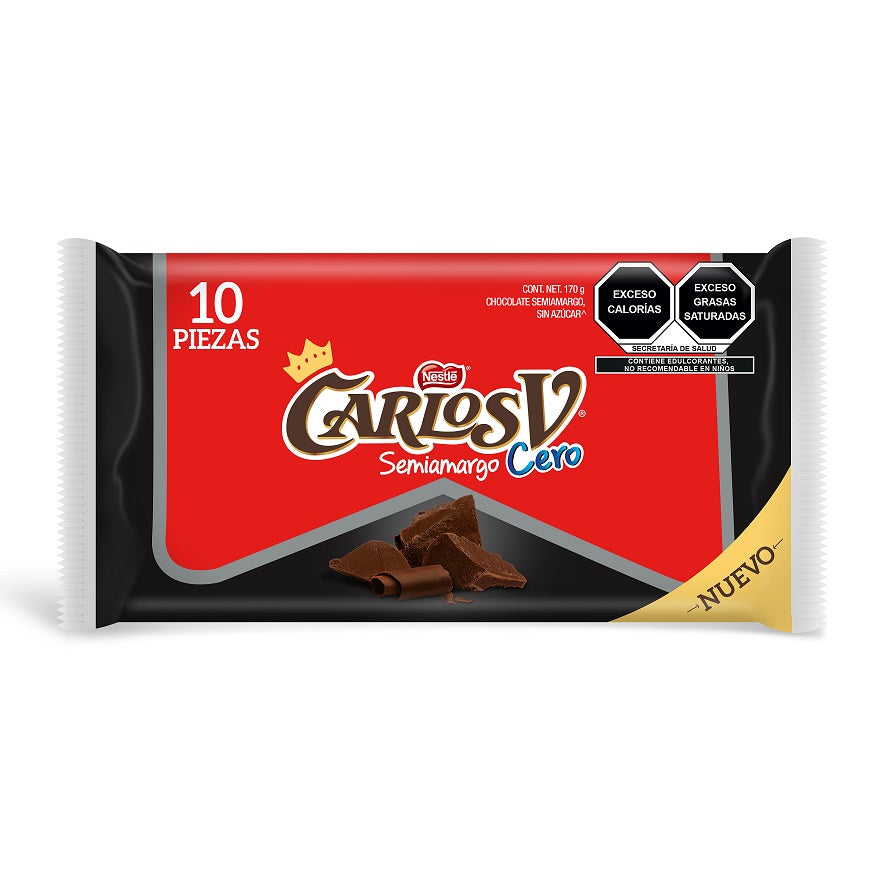 CHOCOLATE CARLOS V CERO SEMIAMARGO 17 GRS DISPLAY 10  PZA.