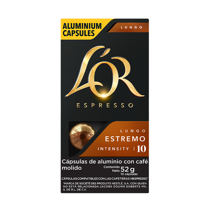 CAPSULAS DE ALUMINIO CON CAFE MOLIDO LUNGO ESTREMO INTENSITY LOR ESPRESSO 10  PZA.
