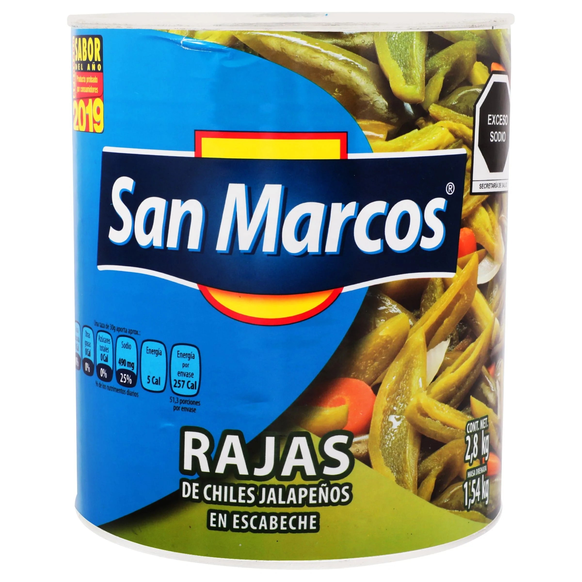 CHILE JALAPEÑO RAJAS VERDES SAN MARCOS 2.800  KG.