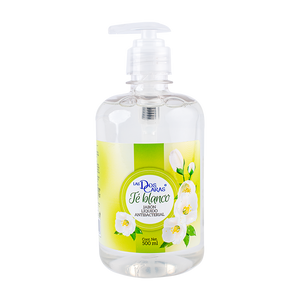 JABÓN LÍQUIDO ANTIBACTERIAL PARA MANOS LAS DOS CARAS AROMA TE BLANCO 500  ML.