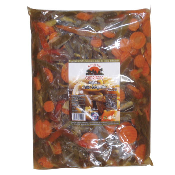 CHILES JALAPEÑOS RAJAS VERDES HORIZONTE CAMPIRANO BOLSA 3  KG.