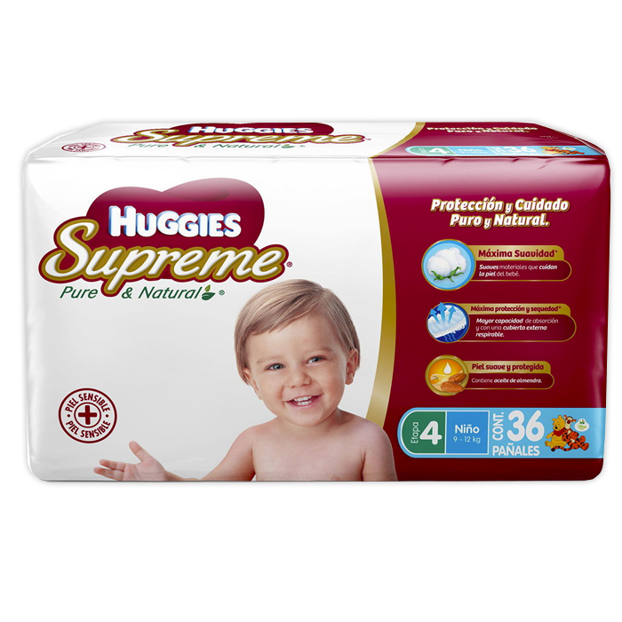 PAÑAL INFANTIL HUGGIES SUPREME ETAPA 4 UNISEX 36  PZA.