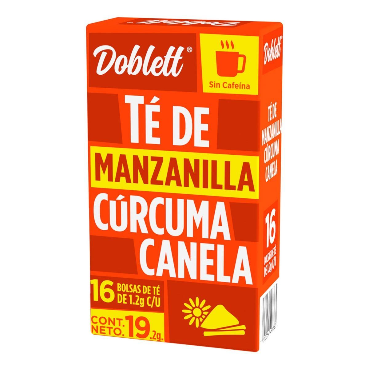 DOBLETT TÉ DE MANZANILLA CÚRCUMA CANELA SIN CAFEÍNA 19.2 g 16  SOB.