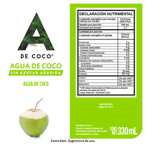 AGUA DE COCO NATURAL A DE COCO 330  ML.