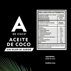 ACEITE DE COCO SIN OLOR Y SIN SABOR A DE COCO FRASCO 420  ML.