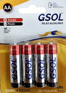 PILA ALCALINA GSOL AA 4 PACK 1  PZA.