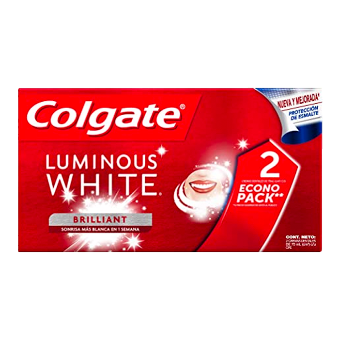 CREMA DENTAL COLGATE LUMINOUS WHITE BRILLIANT WHITE 2 PZAS 100 ML C/U 200  ML.