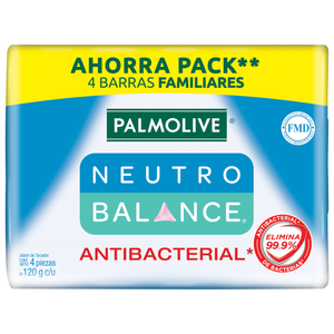 PACK JABON DE TOCADOR PALMOLIVE NEUTRO BALANCE ANTIBACTERIAL 120 GR C/U 4  PZA.